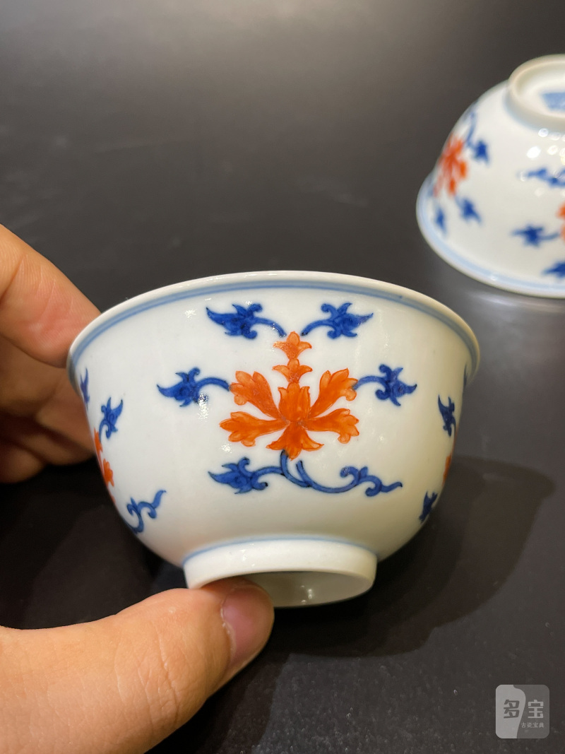 清道光 青花矾红宝相花纹茶圆一对 - 图15
